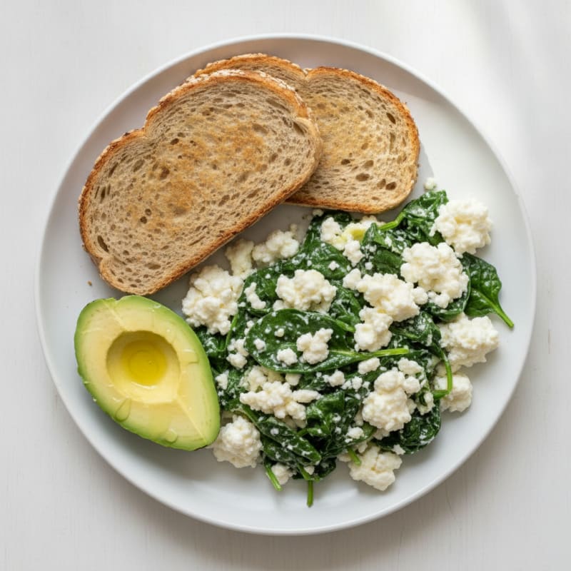 Egg White and Cottage Cheese Scramble with Sautéed Spinach