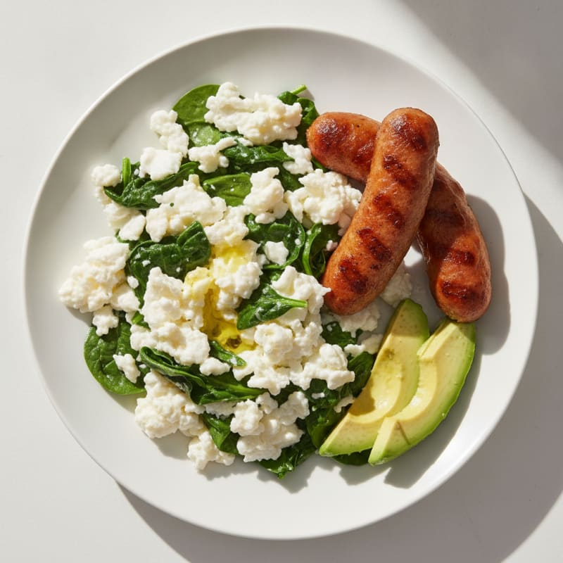 Egg White and Spinach Scramble with Grilled Turkey Sausage