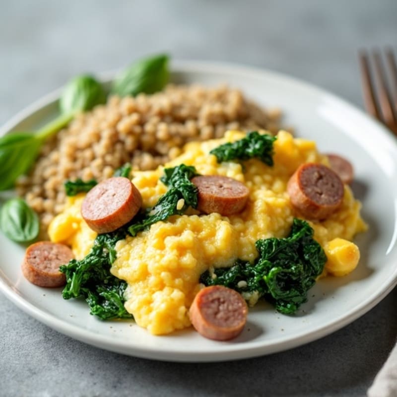 Egg White Scramble with Turkey Sausage and Spinach