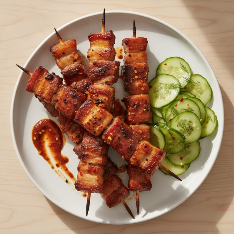 Spicy Gochujang Pork Belly Skewers