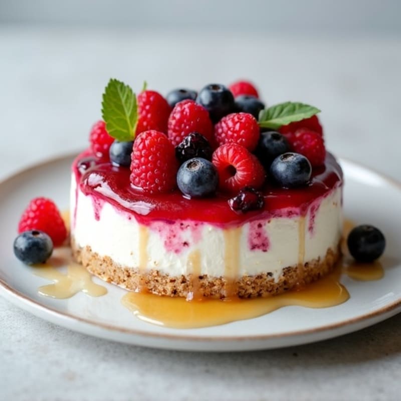 Greek Yogurt Protein Cheesecake with Mixed Berries