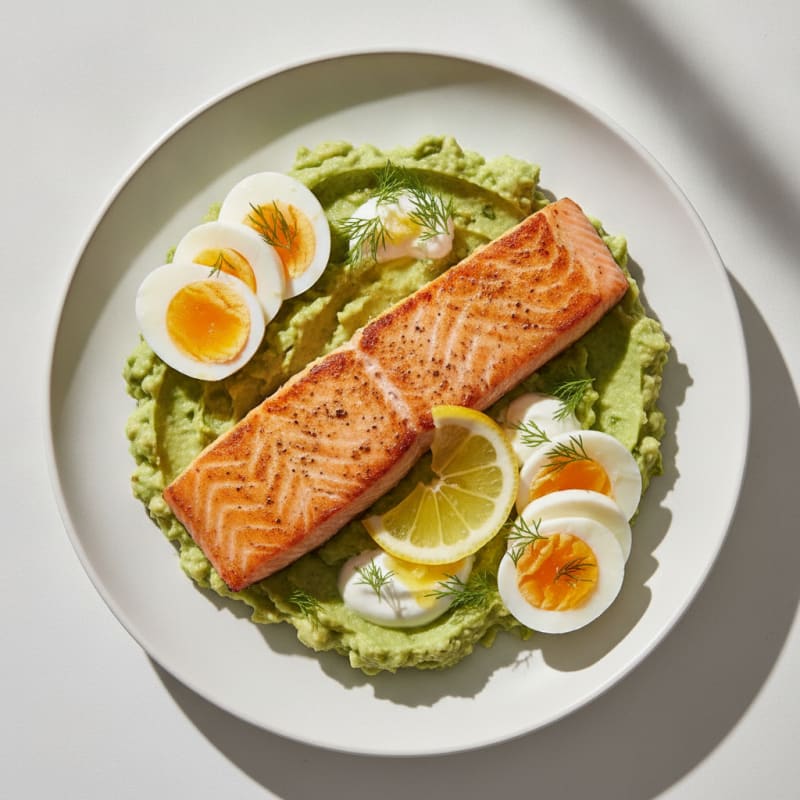 Grilled Salmon with Creamy Avocado Chickpea Salad