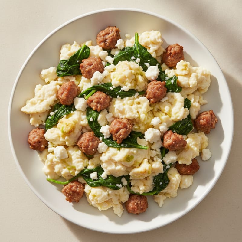 Egg White and Turkey Sausage Scramble with Spinach and Feta