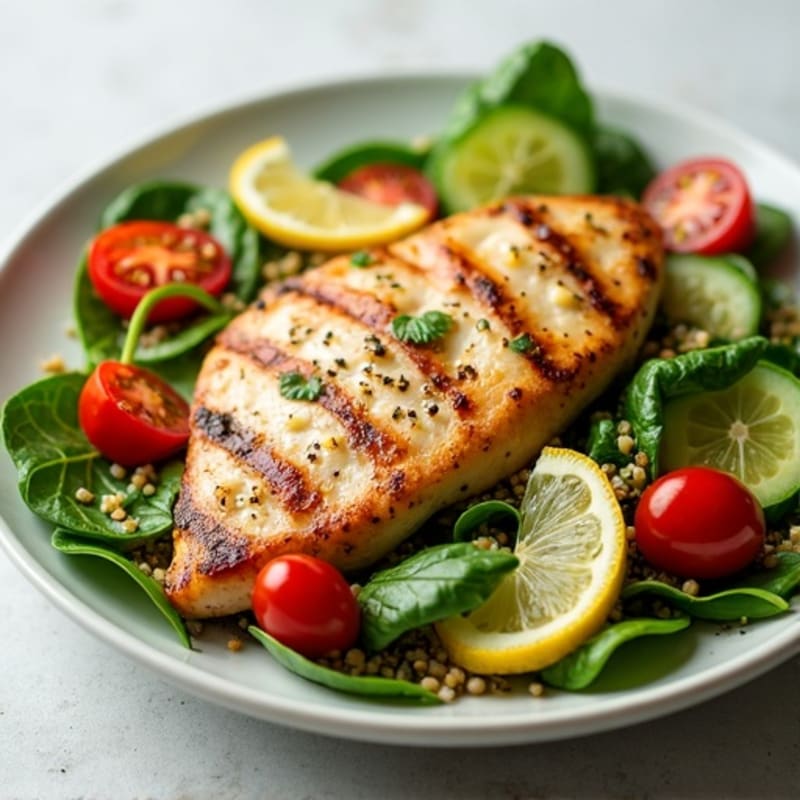 Grilled Chicken Breast with Spinach and Quinoa Salad