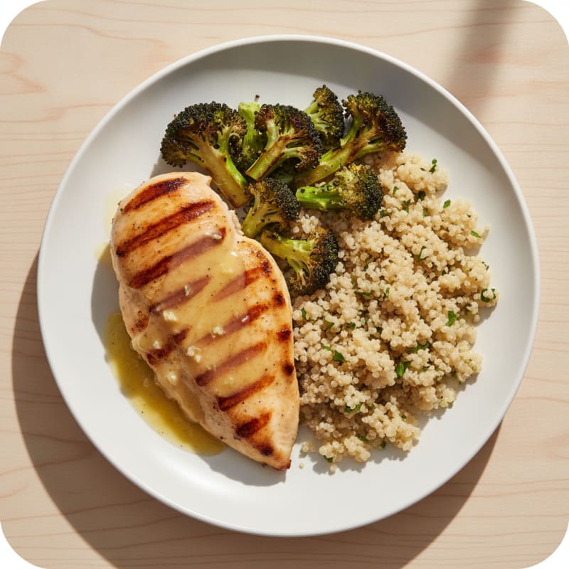 Grilled Chicken Breast with Roasted Broccoli and Quinoa