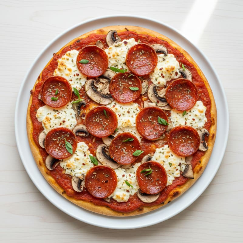 Crispy Pepperoni and Mushroom Pizza