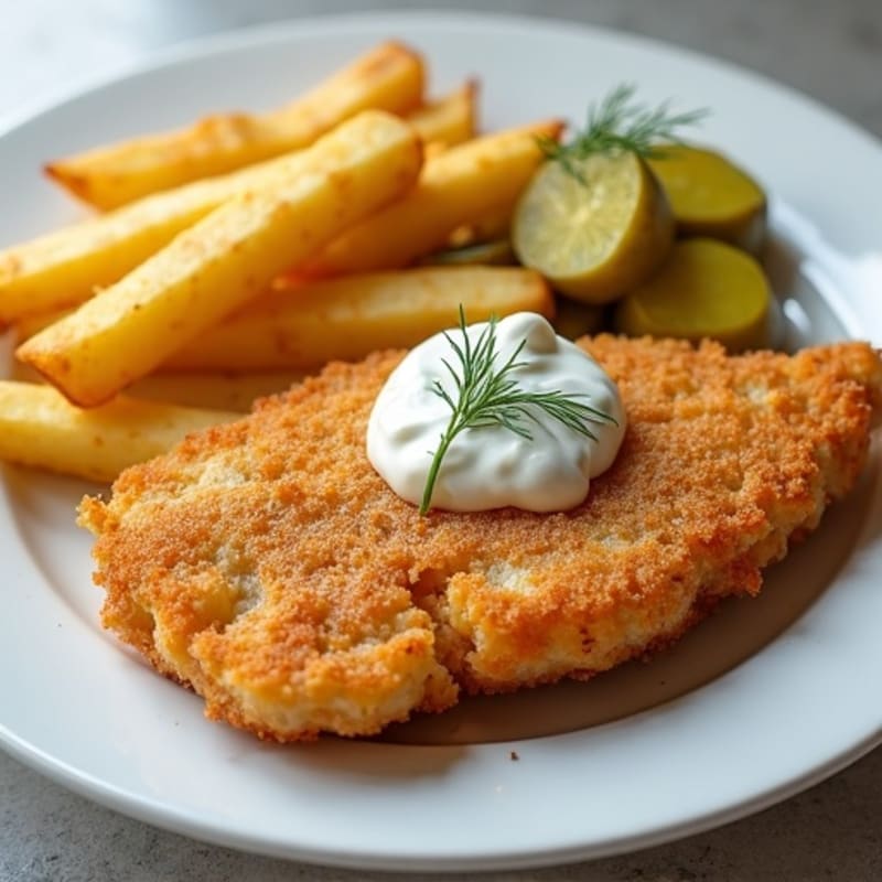 Crispy Fried White Fish with Tartar Sauce and Oven-Baked Fries
