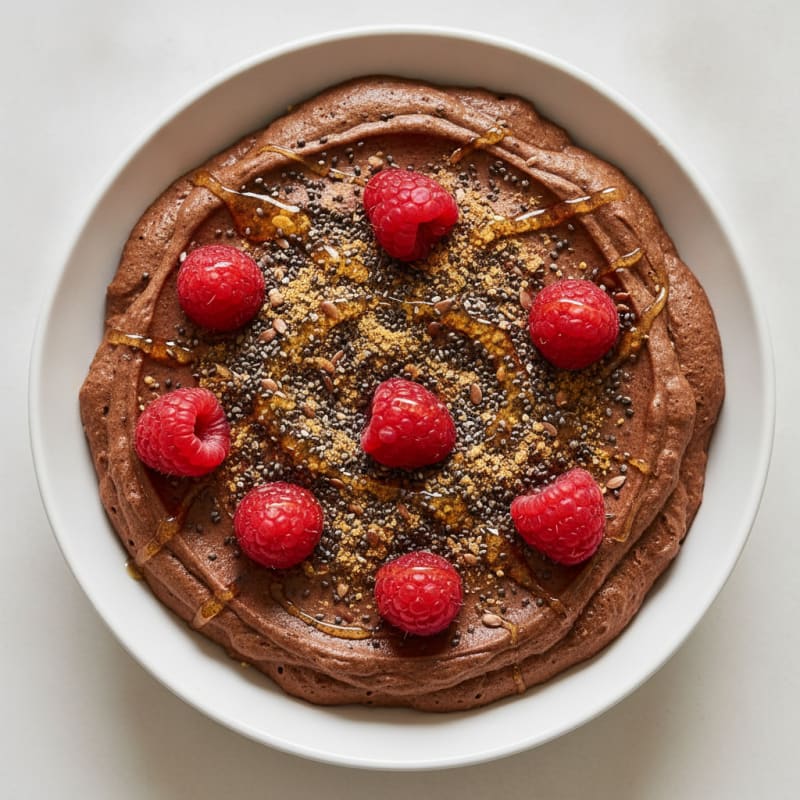 Greek Yogurt Chocolate Protein Mousse with Chia Flax and Honey