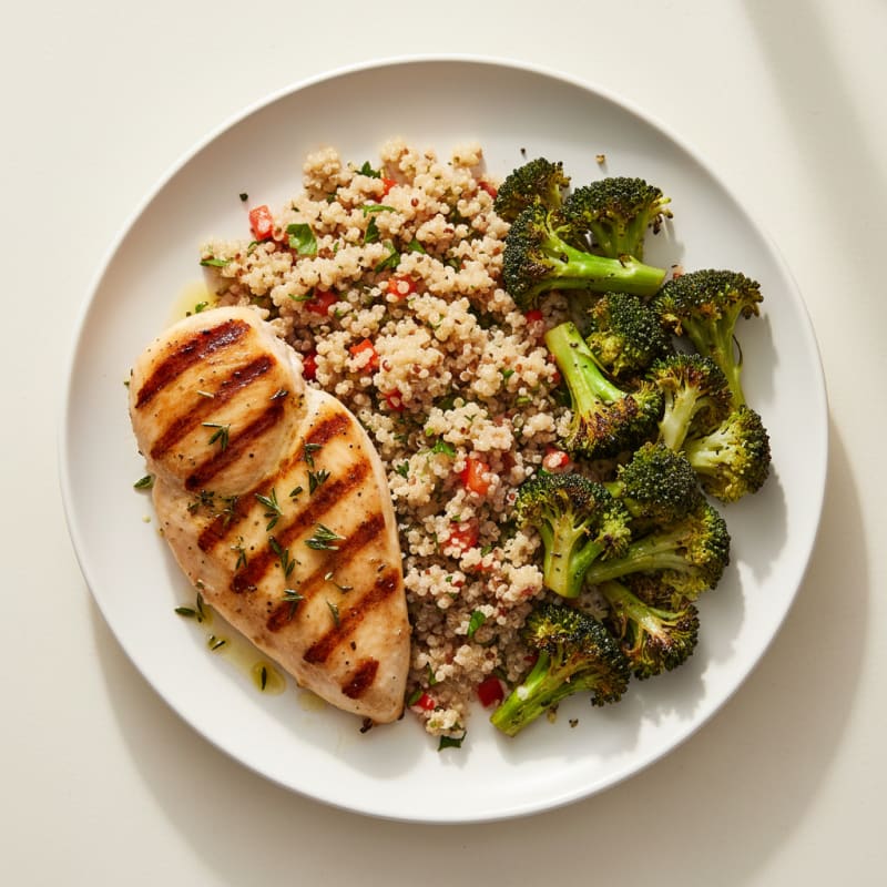 Grilled Chicken Breast with Roasted Broccoli and Quinoa