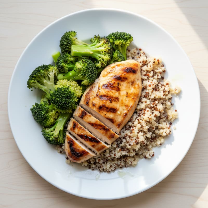 Grilled Chicken Breast with Quinoa and Steamed Broccoli