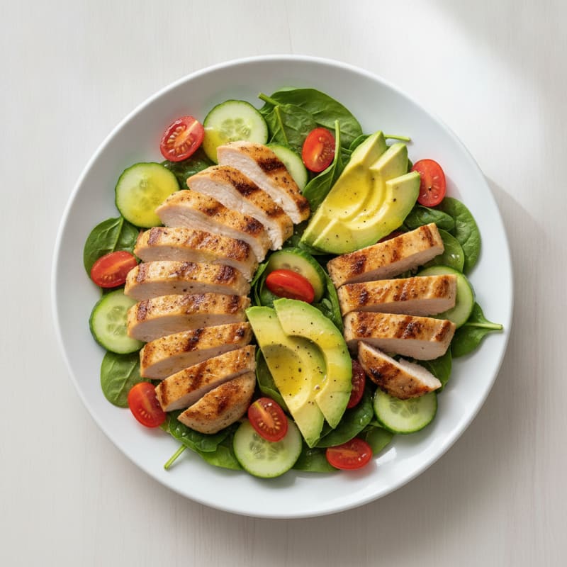 Grilled Turkey and Avocado Spinach Salad with Lemon Vinaigrette