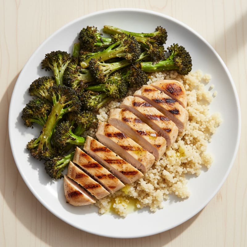 Grilled Chicken Breast with Quinoa and Roasted Broccoli