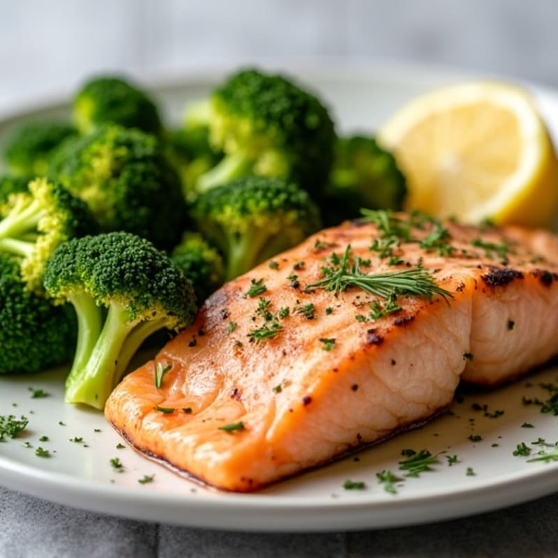 Lemon Herb Grilled Salmon with Crispy Roasted Broccoli