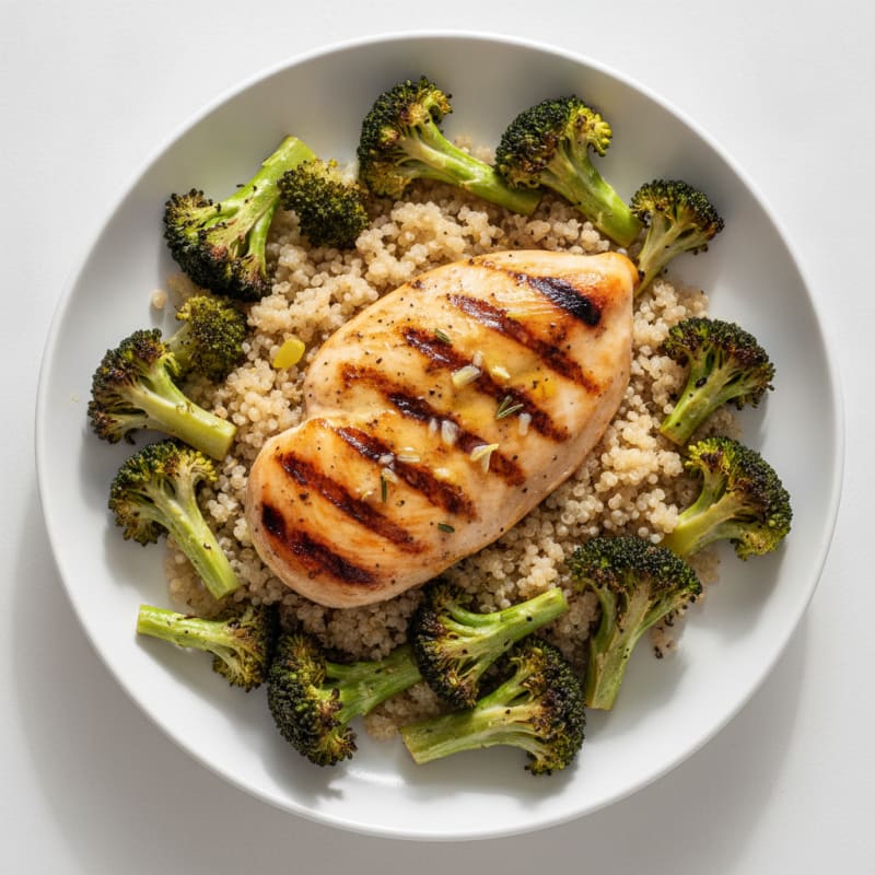 Grilled Chicken Breast with Quinoa and Roasted Broccoli