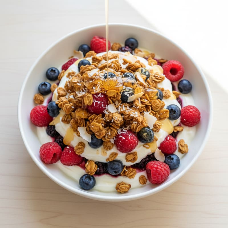 Creamy Greek Yogurt Parfait with Mixed Berries and Almond Granola