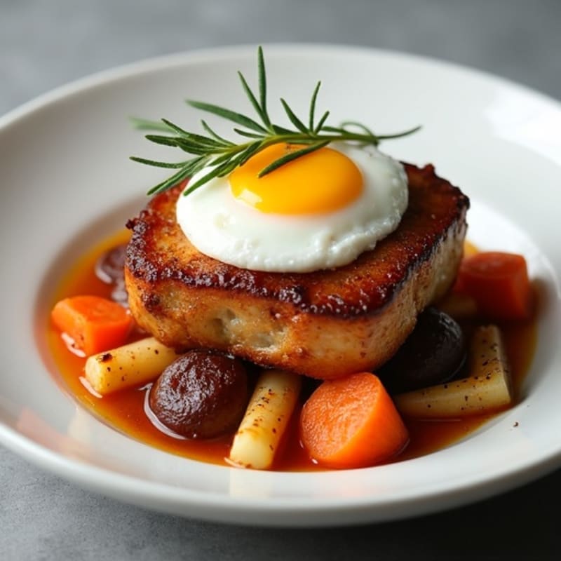 Tender Slow-Braised Pork Belly with Crispy Roasted Root Vegetables