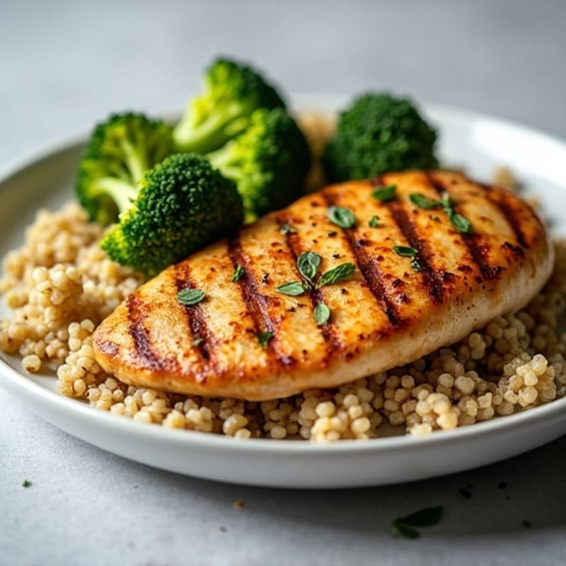 Grilled Chicken Breast with Quinoa and Roasted Broccoli