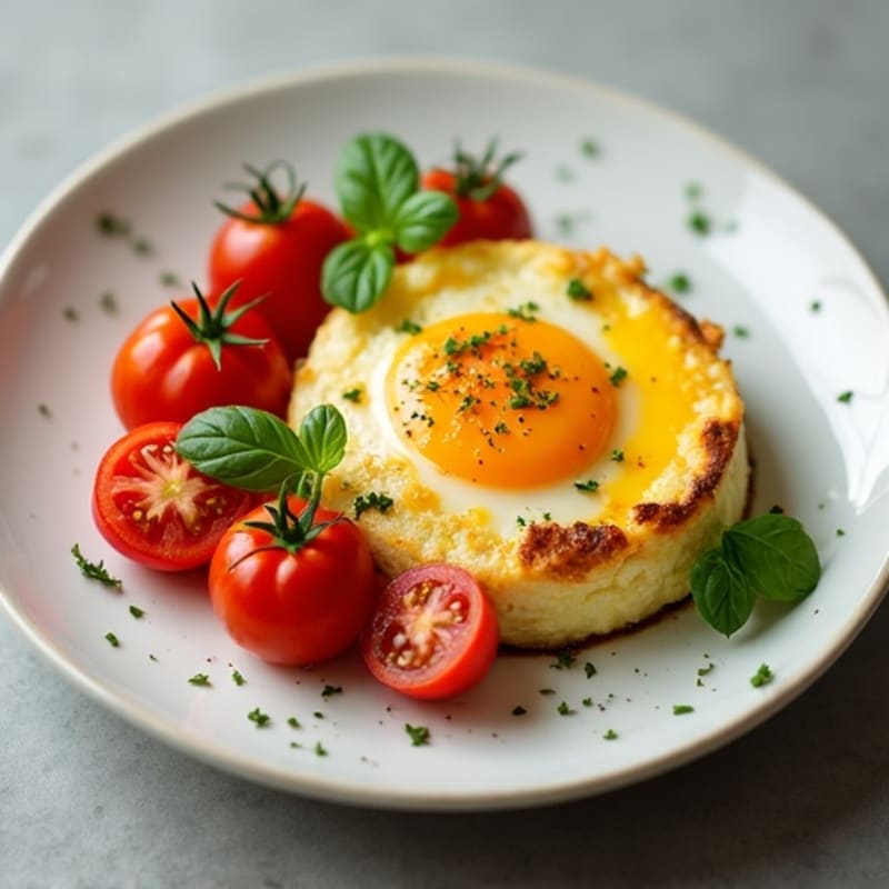 Creamy Herb-Baked Egg and Cottage Cheese Custard with Roasted Cherry Tomatoes