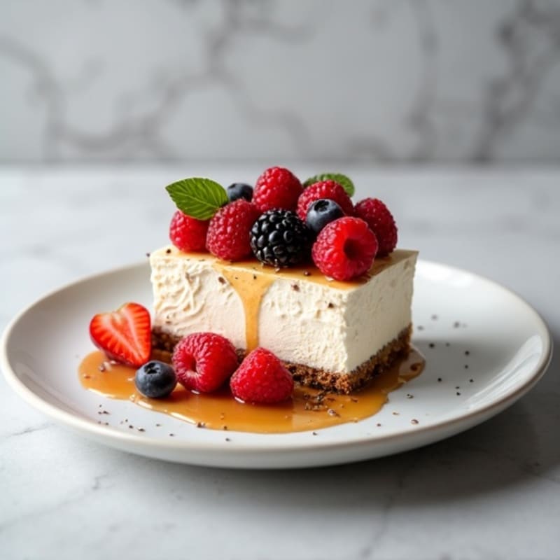 Greek Yogurt Protein Cheesecake with Mixed Berries