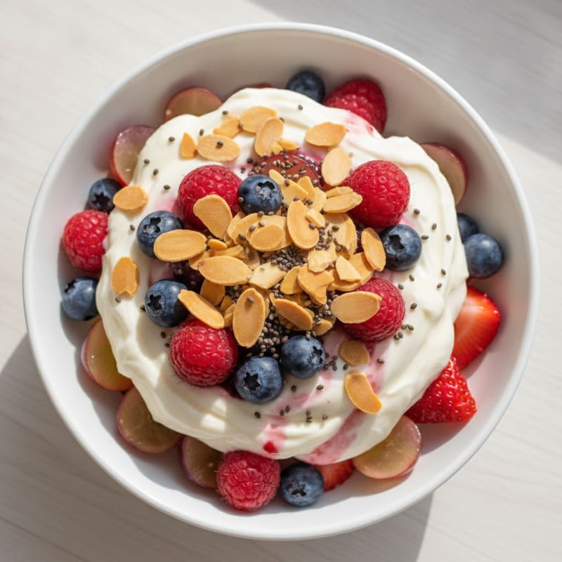 Greek Yogurt Protein Parfait with Mixed Berries and Almonds