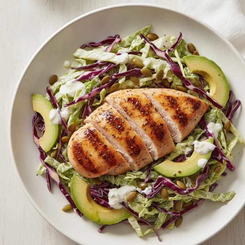 Grilled Chicken Breast with Crunchy Cabbage Slaw