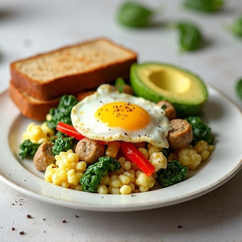 Egg White Spinach Scramble with Turkey Sausage
