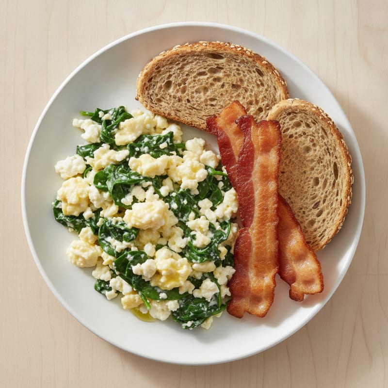 Cottage Cheese Scramble with Spinach and Turkey Bacon