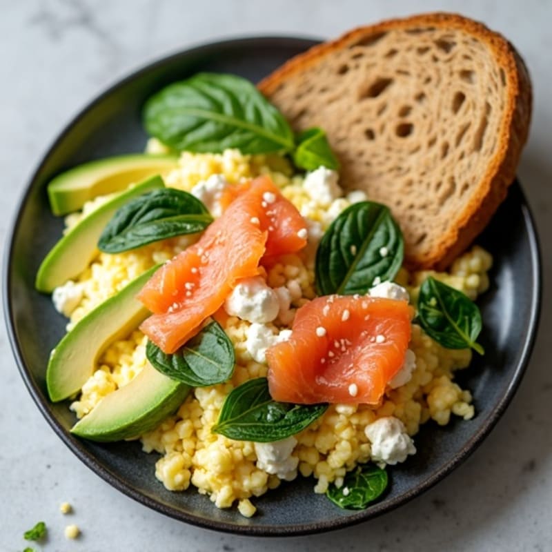 Egg White and Cottage Cheese Scramble with Smoked Salmon and Spinach