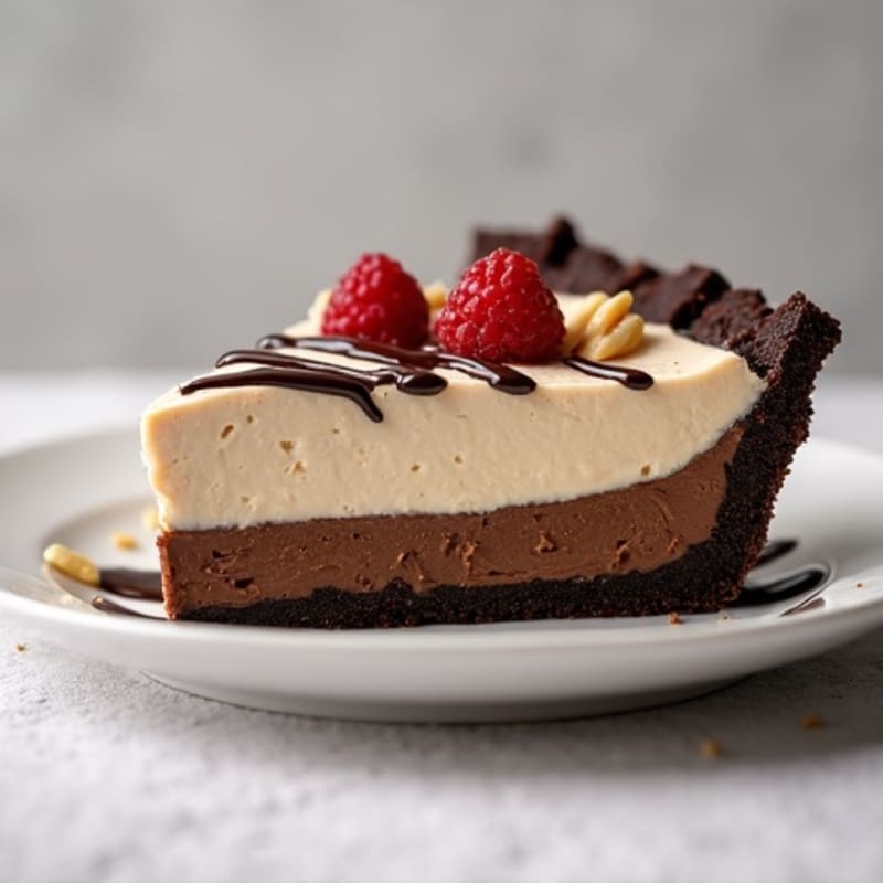 No-Bake Dark Chocolate Peanut Butter Protein Pie