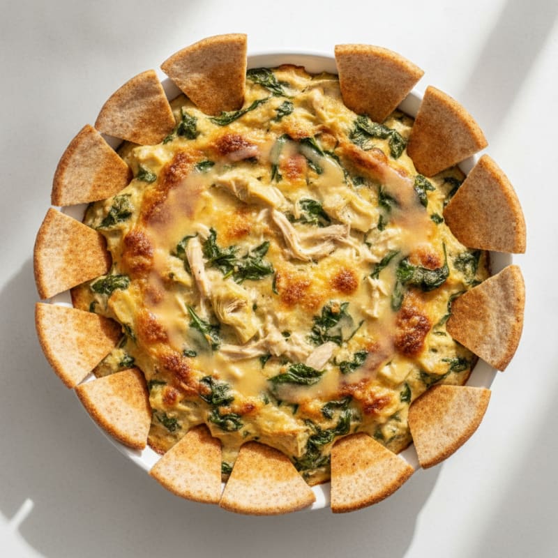 Baked Spinach Artichoke Dip with Toasted Pita