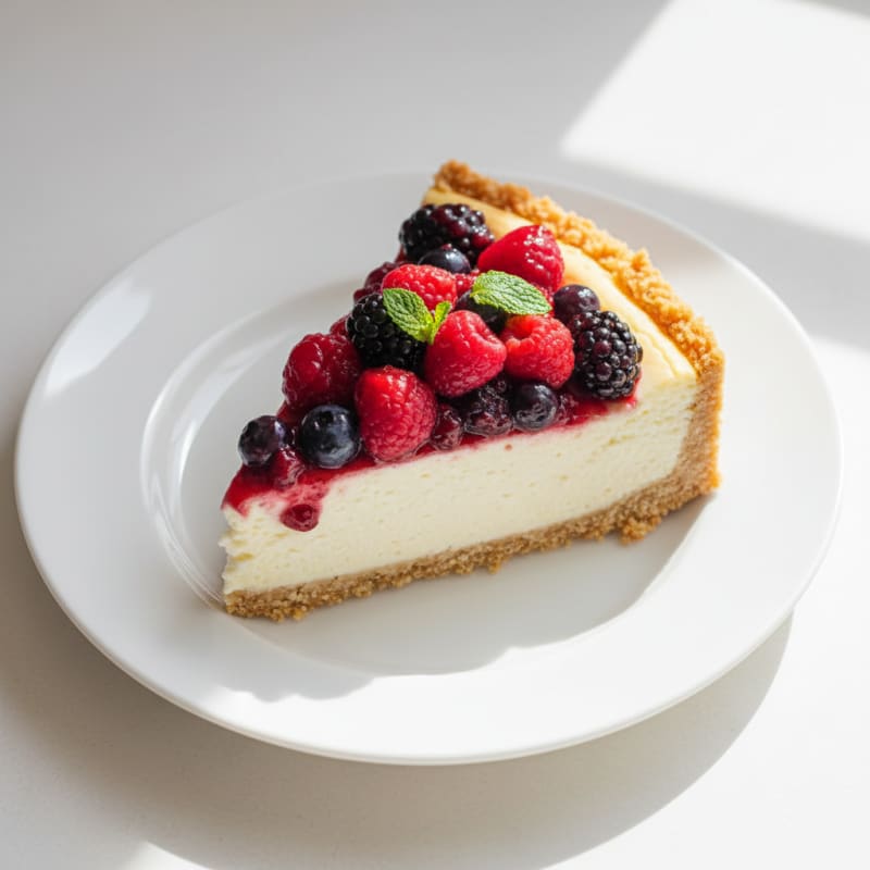 Silky Greek Yogurt Protein Cheesecake with Mixed Berries
