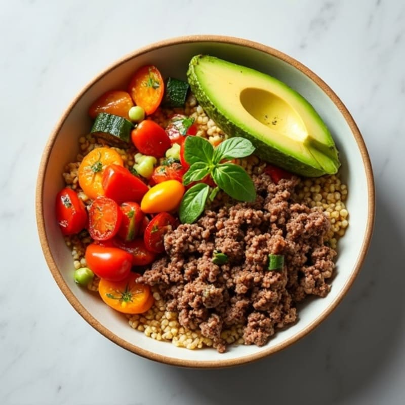 Lean Ground Beef and Roasted Veggie Power Bowl