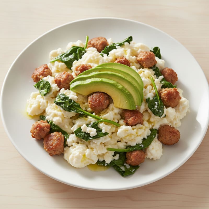 Egg White Scramble with Turkey Sausage and Spinach