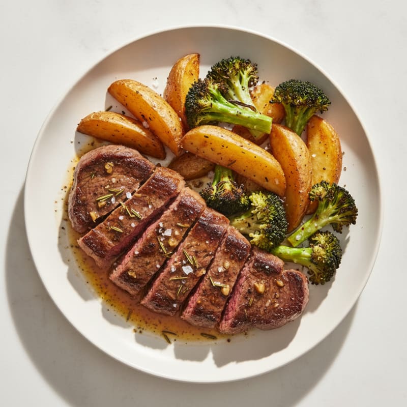 Garlic Herb Steak with Roasted Potatoes and Broccoli