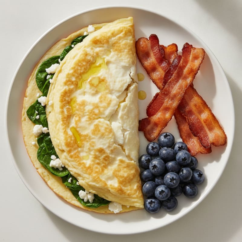 Crispy Turkey Bacon Egg White Omelet with Spinach and Feta