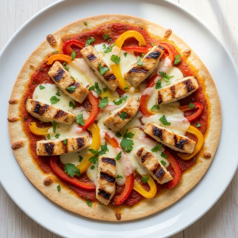 Grilled Chicken Pizza with Bell Peppers and Light Mozzarella