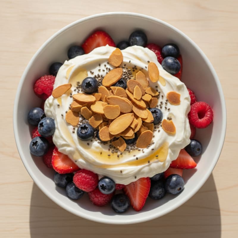 Greek Yogurt Protein Parfait with Mixed Berries and Almonds