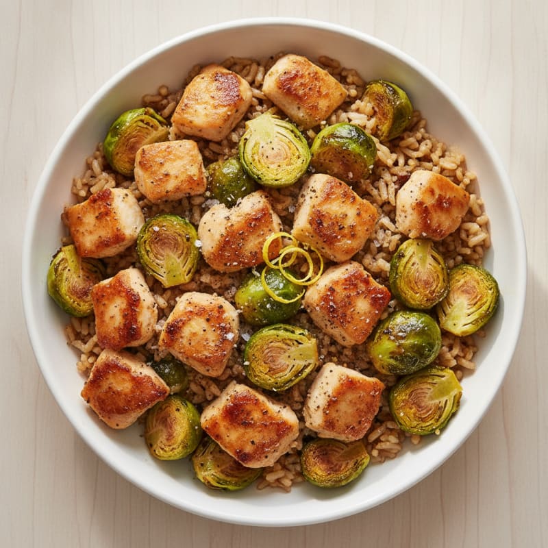 Chicken and Brussels Sprout Rice Bowl