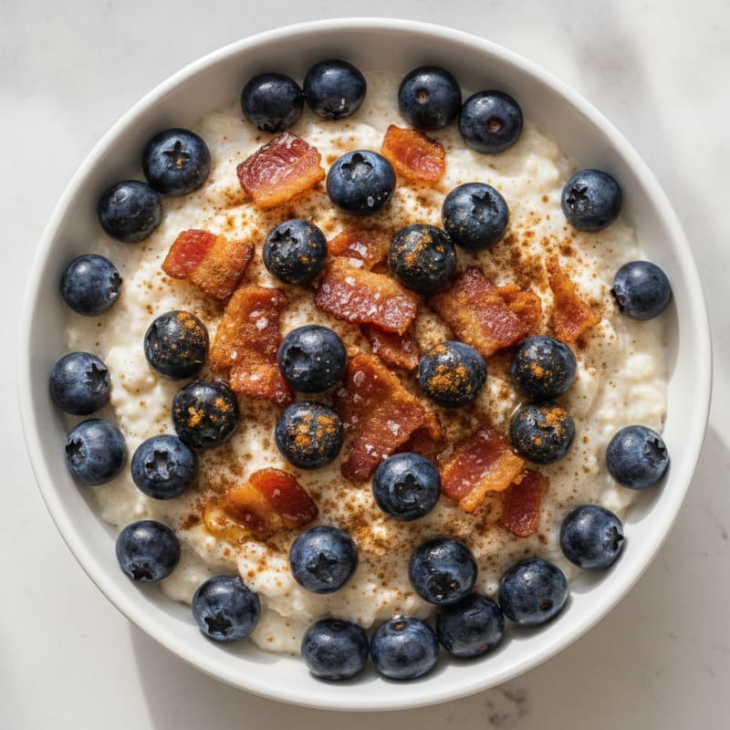 Blueberry Cream of Rice with Crispy Turkey Bacon