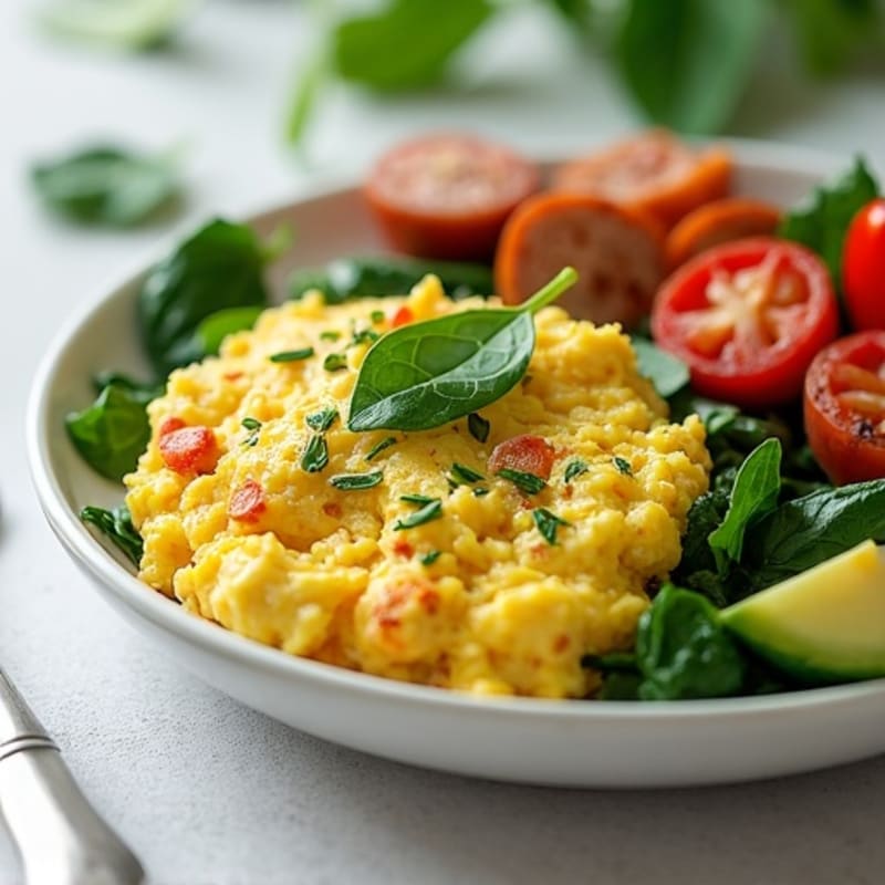 Egg White Spinach Scramble with Turkey Sausage