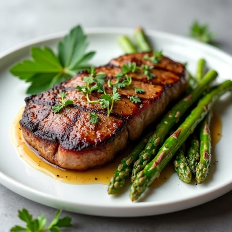 Pan-Seared Sirloin Steak with Herb-Roasted Asparagus