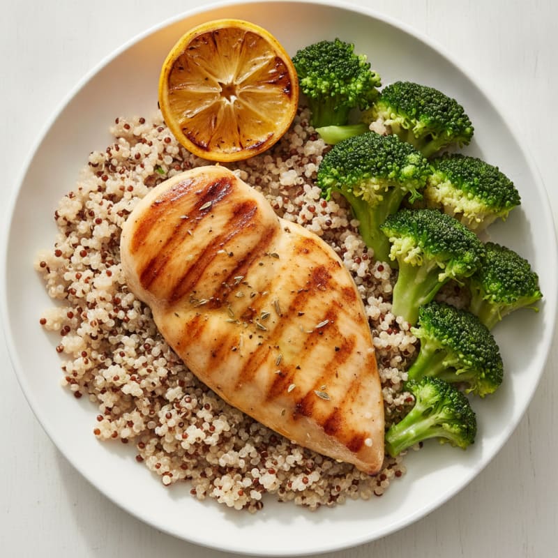 Grilled Chicken Breast with Quinoa and Steamed Broccoli