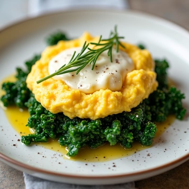Creamy Scrambled Eggs with Sautéed Greens