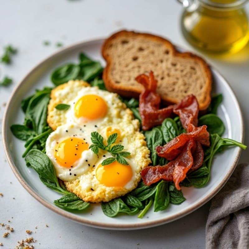 Cottage Cheese Egg Scramble with Spinach and Turkey Bacon