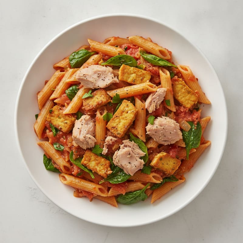 Zesty Tuna and Tempeh Tomato Pasta