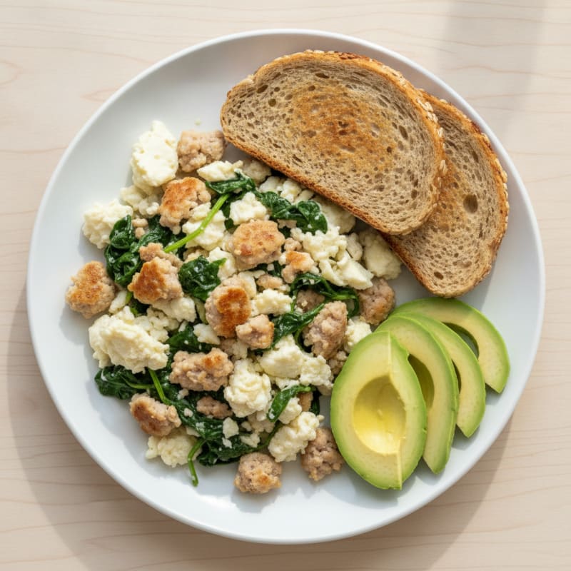 Egg White and Turkey Sausage Scramble with Spinach