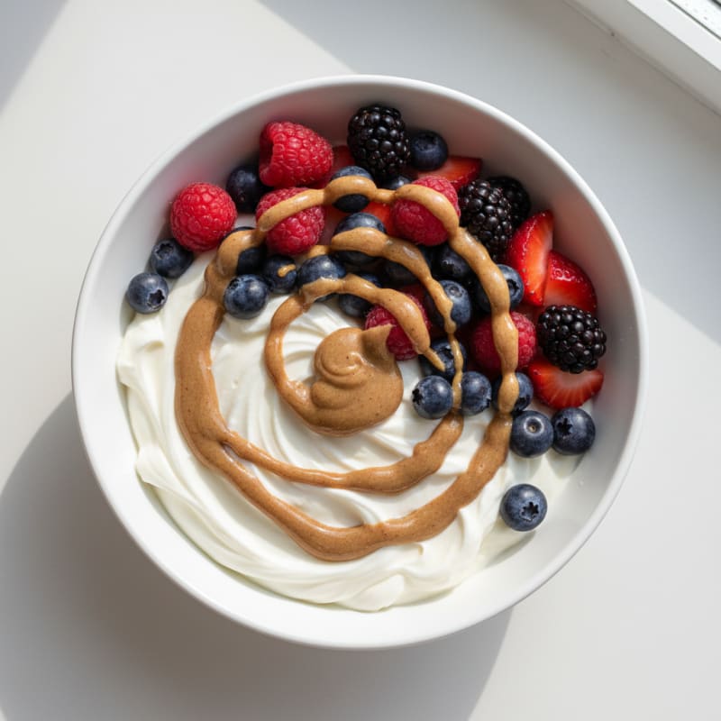 Greek Yogurt Protein Bowl with Mixed Berries and Almond Butter