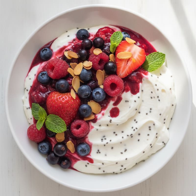 Greek Yogurt Protein Mousse with Mixed Berries