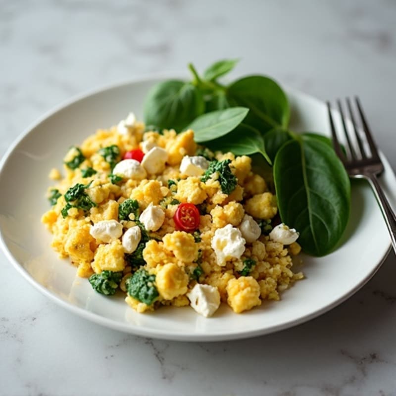 Egg White and Turkey Spinach Scramble with Cottage Cheese