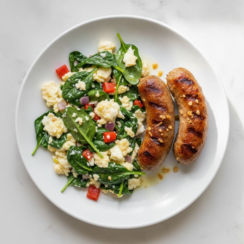 Egg White Spinach Scramble with Grilled Turkey Sausage
